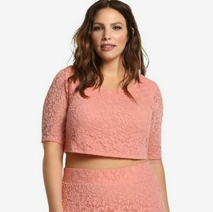 TORRID Insider Lace Crop Top Peach Lobster Bisque